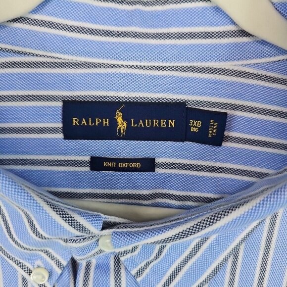 Ralph Lauren Knit Oxford Shirt Mens Size 3XB Blue Striped Embroidered Pony - Picture 3 of 8